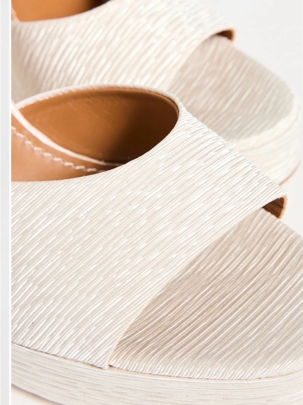 STAUD Cream Textured Platform Ankle-Strap Sandals